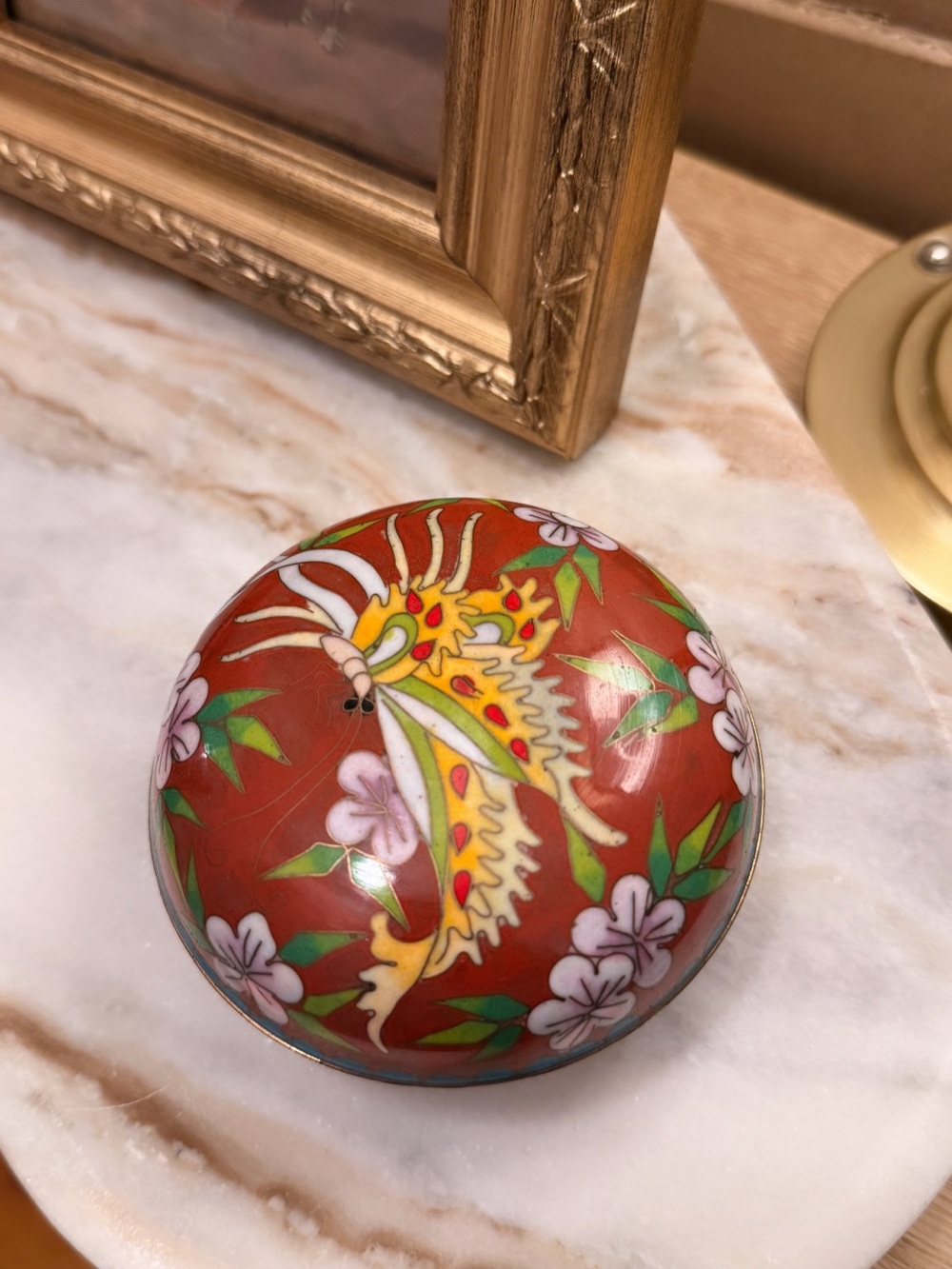 Red Cloisonné Floral & Phoenix Trinket Box